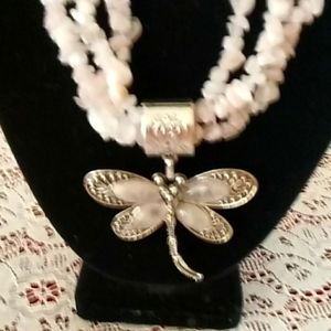 Fashion jewelry. Three stands light pink quartz